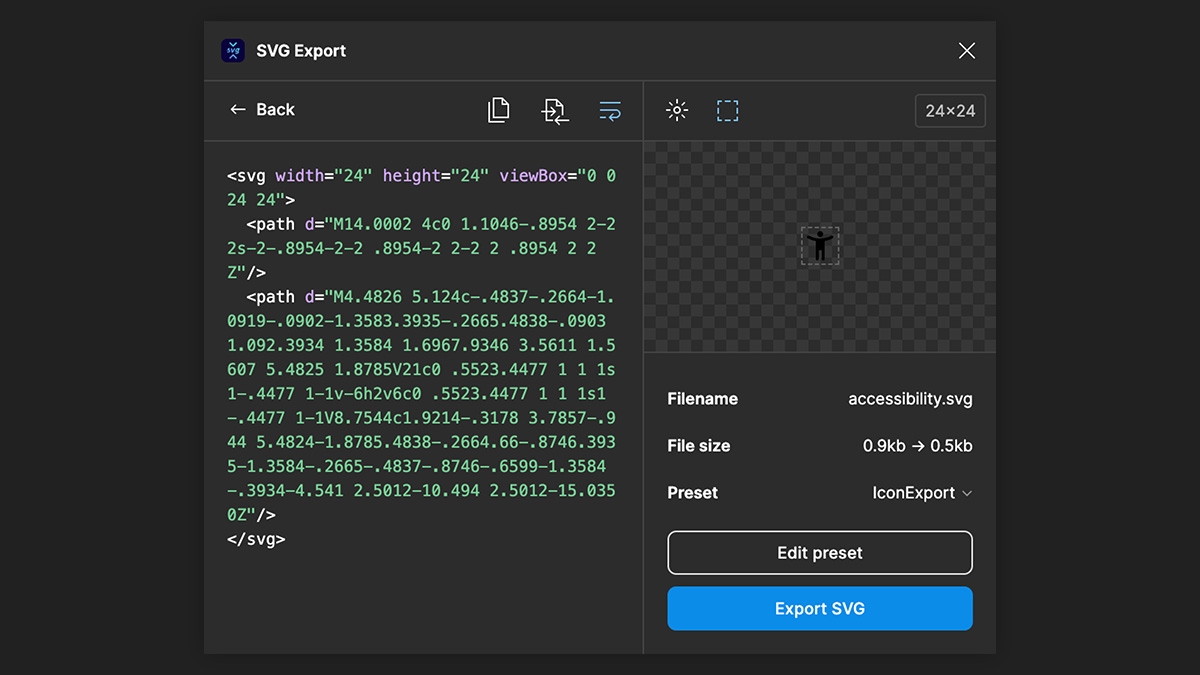 Screenshot of the SVG Export plugin for Figma.