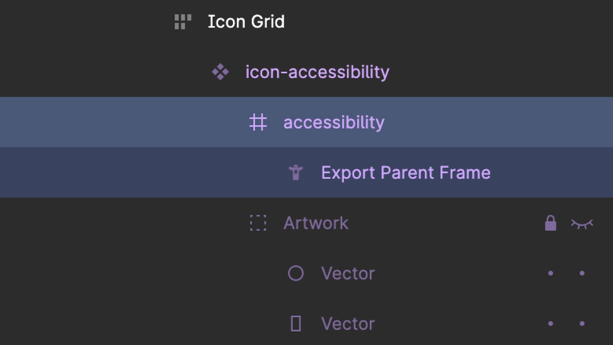 An example of the icon component layers in Figma.