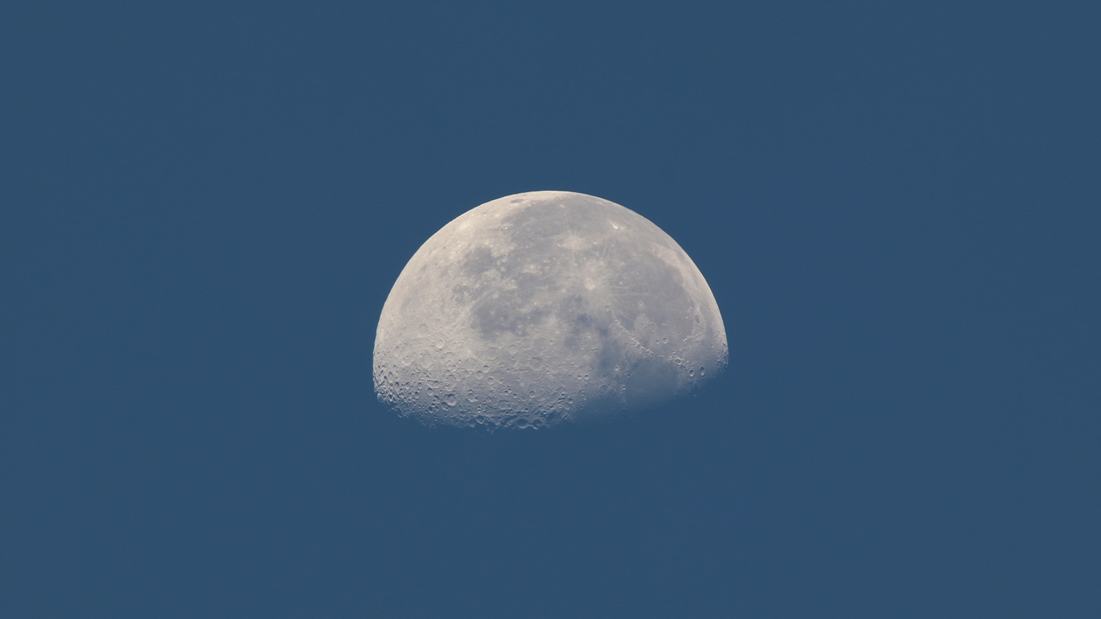 A half moon floating in the blue sky